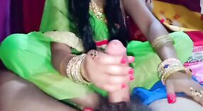 Desi bhabhi in green dress masturbates her lover's cock before having sex with him 1 min 10 sec