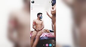 Desi threesome with blowjob, doggy style and hardcore sex on live cam 7 min 50 sec