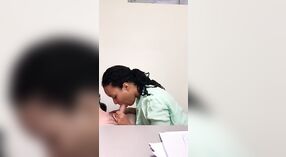 A white boss gets a blowjob from a black girl in the office 1 min 20 sec