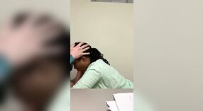 A white boss gets a blowjob from a black girl in the office 5 min 20 sec