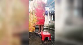 Akhi girl in red dress shaves her vagina and armpits before giving a wet blowjob 5 min 20 sec