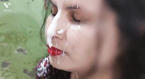 First time Salu Bhabhi gets her face covered in cum 3 min 50 sec